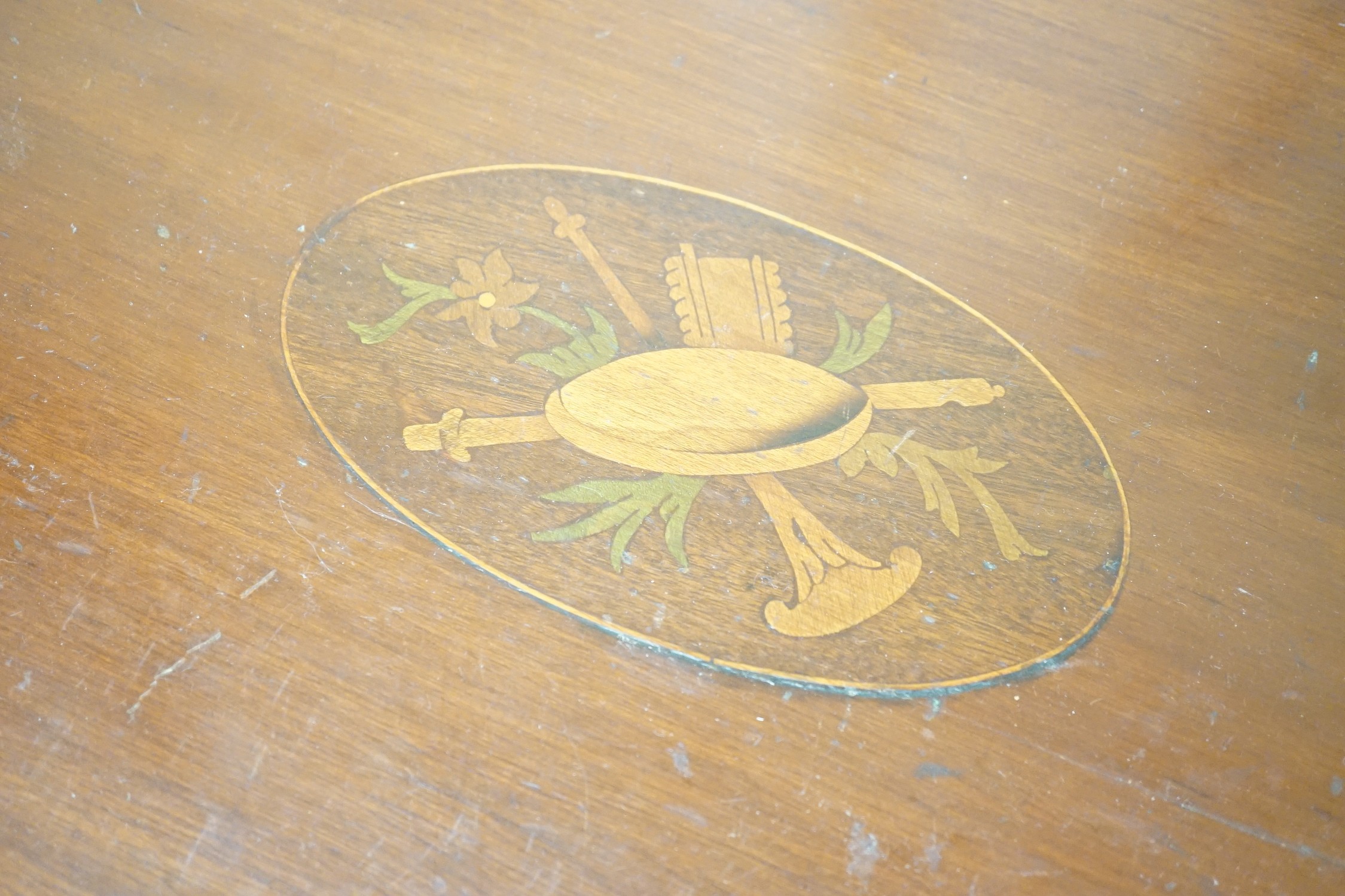 Two early 20th century mahogany and marquetry trays